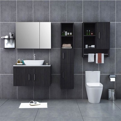 Chinese Black Wall Mounted Solid Wood Wall Hung Furniture Bathroom Vanity