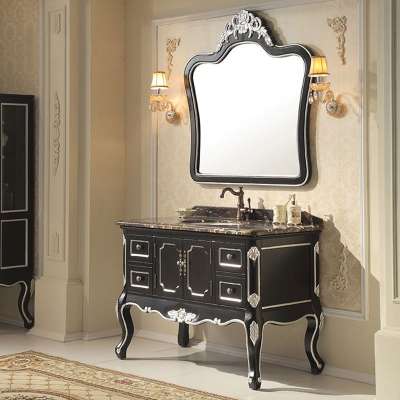 Black bathroom cabinet floor solid wood European style bathroom cabinet wash basin cabinet combination marble wash basin