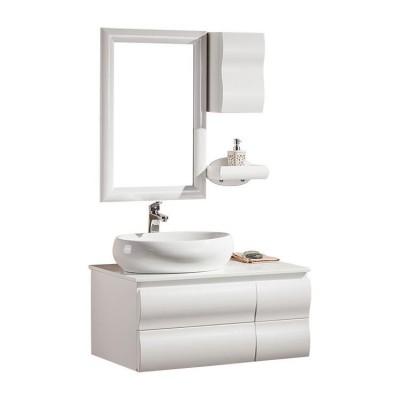 White Gloss Vintage Bathroom Vanity With Single Sink