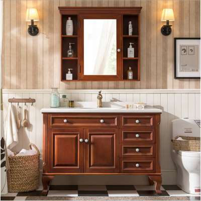 American floor solid wood bathroom cabinet combination  wash basin cabinet