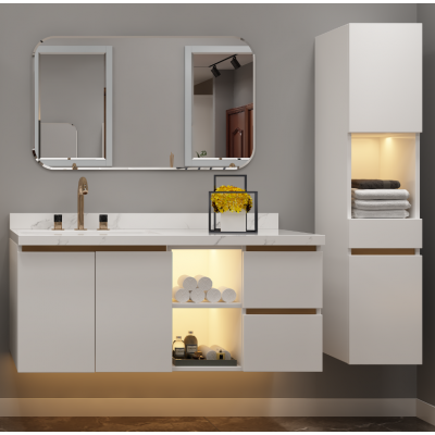 Modern fashion wall-mounted large capacity multi-space bathroom sink cabinet with big mirror