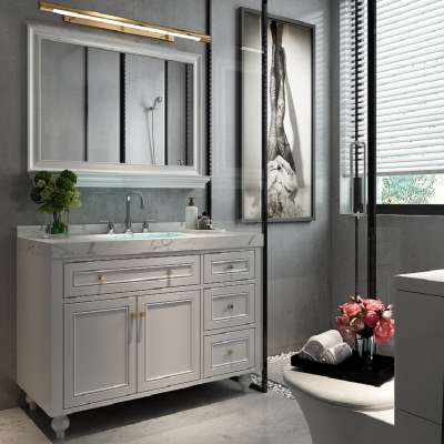 Nordic bathroom cabinet combination under the countertop round mirror American solid wood floor cabinet bathroom wash