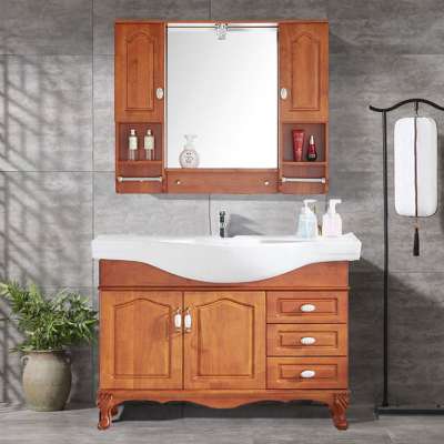 Floor-mounted solid wood bathroom cabinet combination wash basin European modern minimalist wash table