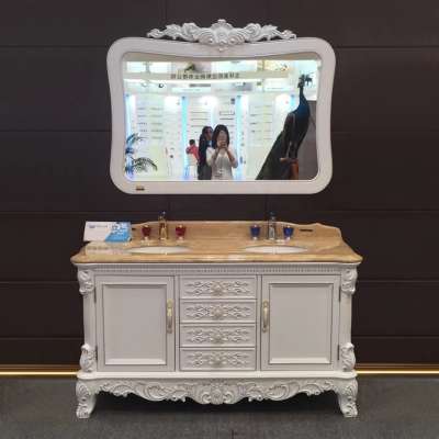 European style bathroom cabinet combination marble antique double basin mirror cabinet solid wood wash basin  bathroom vanity